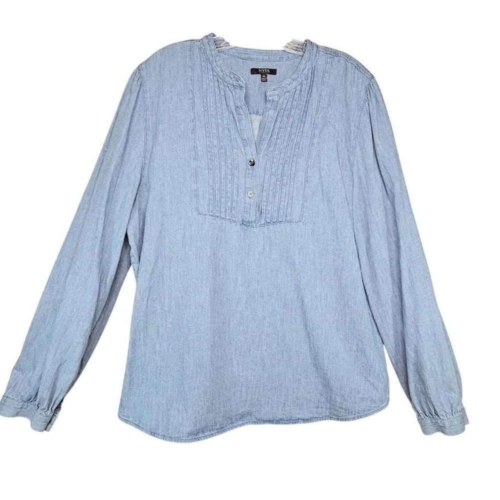 NYDJ Not Your Daughters Jeans Denim Chambray Popover Pleat Top XL LS Western